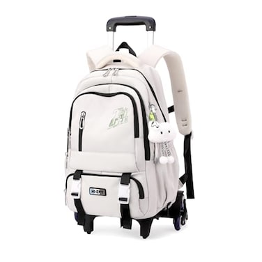 GRUOTEIS Girls Boys Rolling Backpack Elementary Middle School Kids Bookbag Roller Backpack for Boys Girls with 6 Wheels White