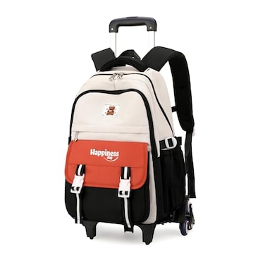 GRUOTEIS Rolling Backpack for Girls Elementary Middle School Bags Girls Backpack for Kids with 6 Wheels BlackOrange