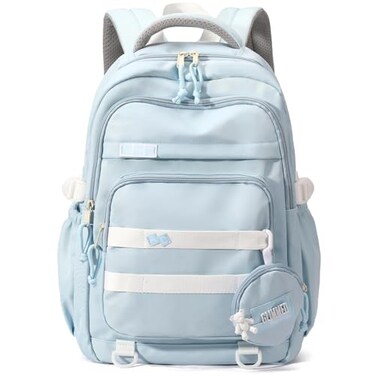 Armbq Kids Backpack for Girls Aesthetic School Backpack for Teens Blue Bookbag