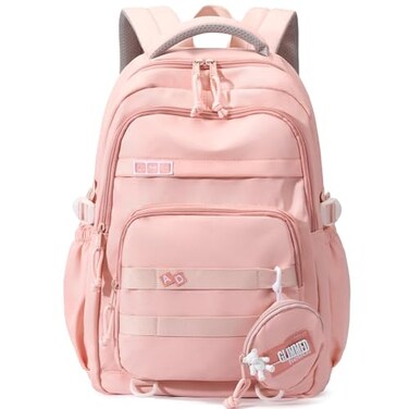 Armbq Kids Backpack for Girls Aesthetic School Backpack for Teens Elementary Students Pink Bookbag