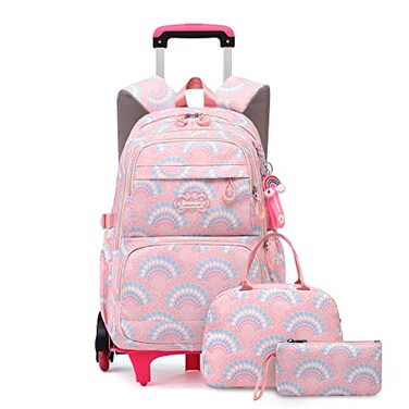 Sopnorm 3Pcs Girls Rolling Backpack Kids Bookbag with Wheels Set Elementary Students Outdoors Trolley Schoolbag