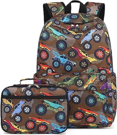 LEDAOU Kids School Backpack with Lunch Box for Boy Kindergarten BookBag School Bag Preschool Kindergarten Toddler Backpack Brown