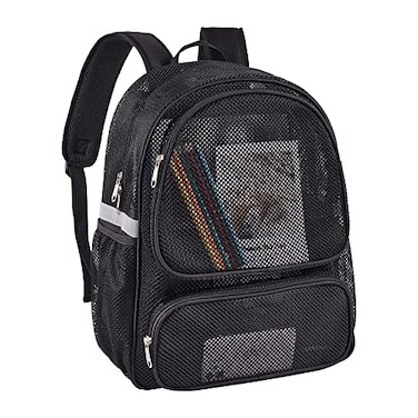 COVAX Mesh Backpack Mesh School Bookbag for Girls Boys Semitransparent net Black Pack for Gym Work Sports Travel