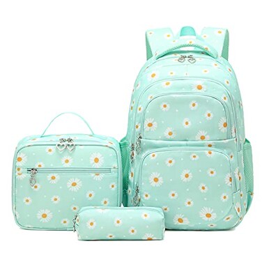 goldwheat Daisy Printed Backpacks With Lunch Pack Pencil Case 3pcs Lightweight Water Resistant Bookbag For Middle School