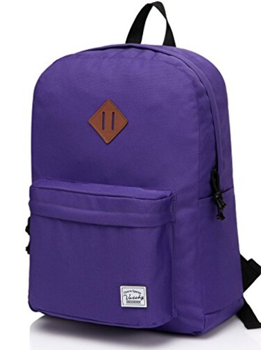 VASCHY Lightweight Backpack for School Classic Basic Water Resistant Casual Daypack for Travel with Bottle Side Pockets Purple