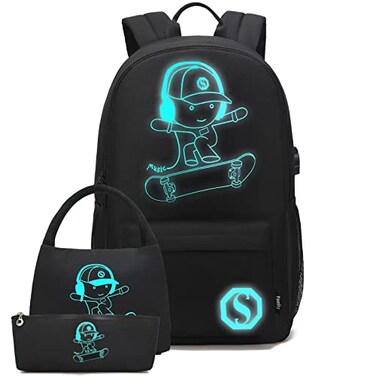 Pawsky School Backpack for Boys Kids Backpack Kindergarten Elementary Middle School College Book Bags with Lunch Box and Pencil Case Waterproof Travel Back Pack Laptop Backpack Black