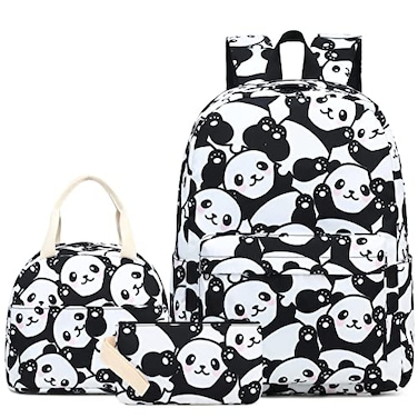 Fuyicat Panda School Backpack Set for Girls 3in1 Kids Teens Elementary Middle School Bags Bookbag with Lunch Bag Pencil Case