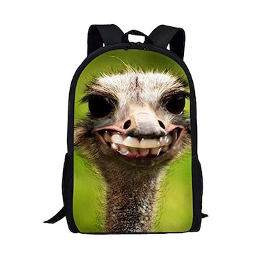 Dellukee Ostrich Print Funny School Backpack for Kids Boys Girls Middle School Elementary Book Bag Large Durable Daypack