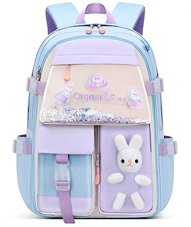 MCWTH School Backpack for Girls Lightweight Waterproof Cute Bunny School Bookbag for Teen Kids Students Elementary Rabbit Blue