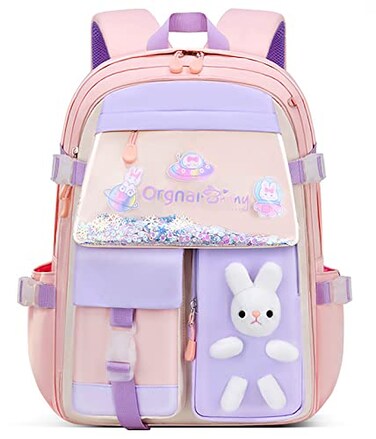 MCWTH School Backpack for Girls Lightweight Waterproof Cute Bunny School Bookbag for Teen Kids Students Elementary Rabbit Pink Large