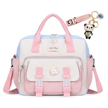 JELLYEA Kawaii Backpack Cute Tote Bag Girl School Crossbody Shoulder Bag with Kawaii Accessories Multi Purpose Light Pink