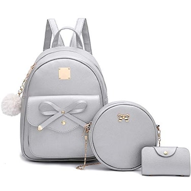 I IHAYNER IHAYNER Girls and Boys 3Piece Leather Backpack Silver 995L x 394W x 1188H