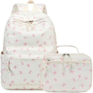 LEDAOU Backpack for Girls Kids Backpack with Lunch Box Preschool Kindergarten Elementary BookBag Primary School Bag Set Pink bow