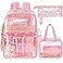 Eccliy 3 Pcs Clear Backpack Set for Girls Heavy Duty 17 Inch Transparent School Backpack with Lunch Bag and Pencil CasePinkHeart