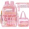 Eccliy 3 Pcs Clear Backpack Set for Girls Heavy Duty 17 Inch Transparent School Backpack with Lunch Bag and Pencil CasePinkHeart