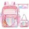 Eccliy 3 Pcs Clear Backpack Set for Girls Heavy Duty 17 Inch Transparent School Backpack with Lunch Bag and Pencil CaseRose PinkRainbow Heart