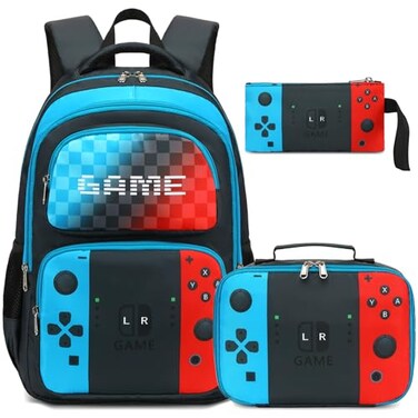 Octsky School Backpack Boys Game Bookbag for Kids Children Elementary School Backpack with Lunch Box Blue