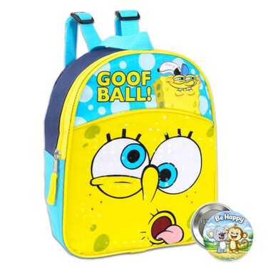 SPONGEBOB SQUAREPANTS Mini Backpack and Button Set 11 Spongebob Backpack with Button Spongebob School Supplies Bundle
