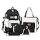 AONUOWE 5pcs Aesthetic Backpack Set for School Teens Girls Daypack Cute Trendy Large Capacity Preppy Shoulder Bag Black