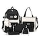 AONUOWE 5pcs Aesthetic Backpack Set for School Teens Girls Daypack Cute Trendy Large Capacity Preppy Shoulder Bag Black