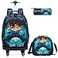 Egchescebo Kids Rolling Backpack for Boys Gamepad Suitcases Trolley Roller Luggage Backpacks with 360 Rotating Wheels 15 Laptop Lunch Box Pencil Case for Elementary 18 Travel School Bag Blue