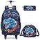 Egchescebo Kids Rolling Backpack for Boys Dinosaur Suitcases Trolley Roller Luggage Backpacks with 360 Rotating Wheels 15 Laptop Lunch Box Pencil Case for Elementary 18 Travel School Bag Blue
