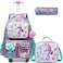 Egchescebo Kids Rolling Backpack for Girls Seahorse Suitcases Trolley Roller Luggage Backpacks on Wheels with Lunch Box Pencil Case for Elementary Multiple Function Pockets Travel school Bag Purple