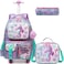 Egchescebo Kids Rolling Backpack for Girls Seahorse Suitcases Trolley Roller Luggage Backpacks on Wheels with Lunch Box Pencil Case for Elementary Multiple Function Pockets Travel school Bag Purple