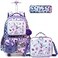 Egchescebo Kids Rolling Backpack for Girls Mermaid Suitcases Trolley Roller Luggage Backpacks on Wheels with Lunch Box Pencil Case for Elementary Multiple Function Pockets Travel school Bag Purple