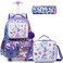 Egchescebo Kids Rolling Backpack for Girls Mermaid Suitcases Trolley Roller Luggage Backpacks on Wheels with Lunch Box Pencil Case for Elementary Multiple Function Pockets Travel school Bag Purple