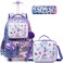 Egchescebo Kids Rolling Backpack for Girls Mermaid Suitcases Trolley Roller Luggage Backpacks on Wheels with Lunch Box Pencil Case for Elementary Multiple Function Pockets Travel school Bag Purple