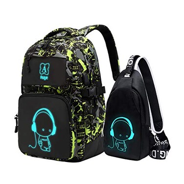 Asge boys backpack for kids camo bookbag for middle school bags travel back pack Green
