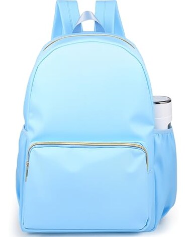 Cunno 1 Piece Nylon Backpack Kids School Backpack for Toddler Girls Boys Plain Waterproof Preppy Bookbags Travel for Student Blue