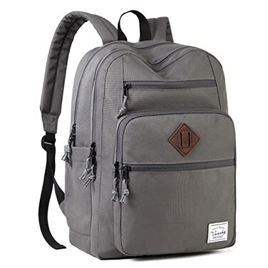 VASCHY School Backpack for Men Unisex Large Bookbag Schoolbag Casual Daypack for High SchoolCollegeTeensTravelWork Gray