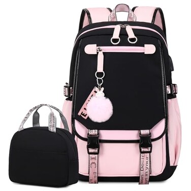 Bevalsa School Backpack for Girls Backpack with Lunch Box Pen Case Bookbag for Girls Kids Elementary Middle High School Student 21L Children Schoolbag