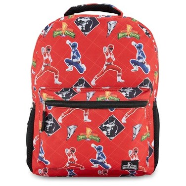Power Rangers Classic Allover Backpack Red Pink Black Green Yellow and Green Ranger Official School Bookbag Red