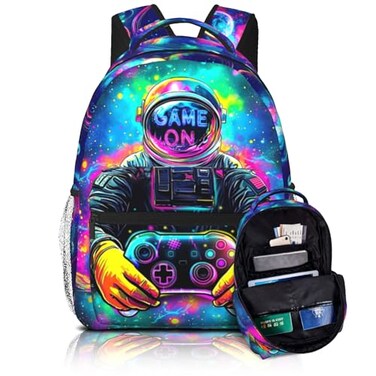Musealia School Backpack for Boys Astronaut Playing Game Backpack for Kids Students Children Teens Elementary Middle School Lightweight Waterproof Gaming Kids Backpacks Games Boys Backpacks for Age 61