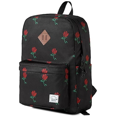 VASCHY Backpack for School Lightweight Water Resistant Bookbag Casual Daypack for WomenTeen Girls Roses