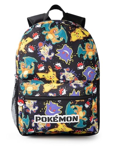 Pok&Atilde;&copy;mon Pokmon Pikachu Charizard Gengar Meowth Backpack in Black Kids Character All Over Print Bag Adjustable Shoulder Straps