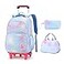 LANSHIYA 3Pcs Rolling Backpack for Girls Dream Princess Wind Bookbag with Wheels Travel Bag Trolley School Bag with Lunch Box Blue