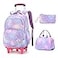 LANSHIYA 3Pcs Rolling Backpack for Girls Dream Princess Wind Bookbag with Wheels Travel Bag Trolley School Bag with Lunch Box Purple