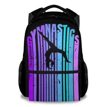 NICEFORNICE Backpacks for School 17 Inch Aesthetic Gymnastic Backpack for Girls Black Lightweight Bookbag for Kids