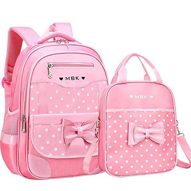 VIDOSCLA School Bags for Girls2Pcs Bowknot Students BackpackElementary Princess Bookbag Sets for School