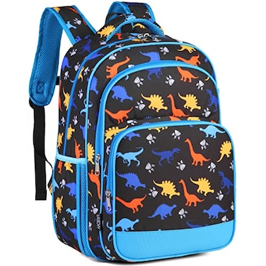 VASCHY School Backpack for Boys 16in Water Resistant Backpack for Kids PreschoolPrimaryElementary School Bookbag with Tablet Sleeve Black Dino