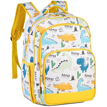 VASCHY Kids backpacks 16in Water Resistant Backpack for PreschoolPrimaryElementary School Bookbag for Boys Girls with Tablet Sleeve Yellow Dino
