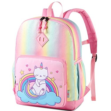 VASCHY Backpack for Little Girls Cute Rainbow Glitter Lightweight Water Resistant Preschool Backpack Bookbag for KidsToddlers Kindergarten School Bag Cat