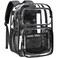 PACKISM Clear Backpack for School 17 inch Large Heavy Duty Bookbag Reinforced See Through PVC Transparent Backpack for Students Men Women Active Black Age 12