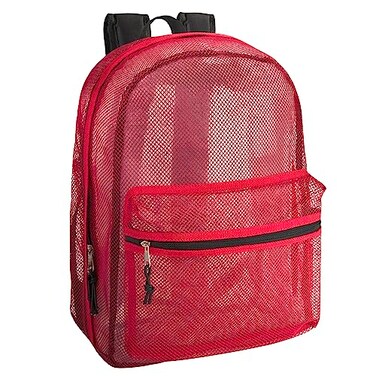 Trail maker Transparent Mesh Backpacks for School Kids Beach Travel Mesh See Through Backpack with Padded Straps Red Large