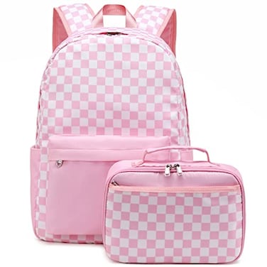 Octsky Kids Backpack for Girls Teens Elementary Middle School Bookbags Childs Back to School Bag with Lunch Box PinkWhite One Size