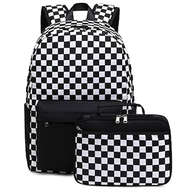 Octsky Kids Backpack for Girls Teens Elementary Middle School Bookbags Childs Back to School Bag with Lunch Box BlackWhite One Size